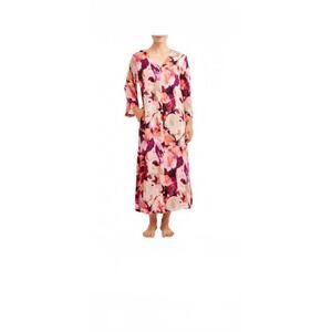 Natori Floral Print Zip Front Caftan Robe Loungewear With Pockets Size Small